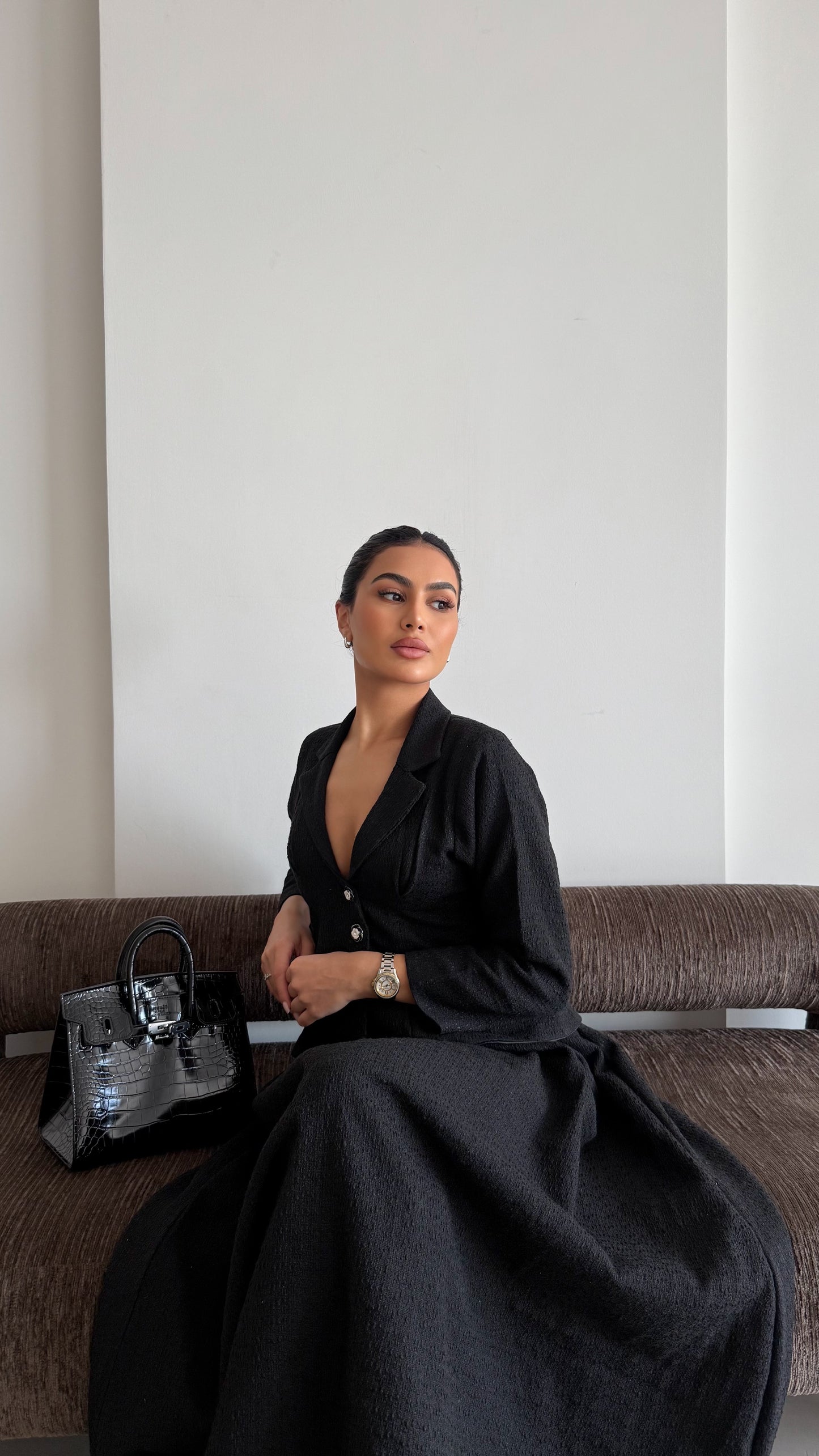 Classic black tweed suit