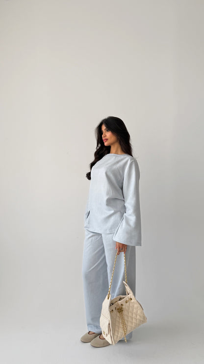 Sky blue Turkish linen suit