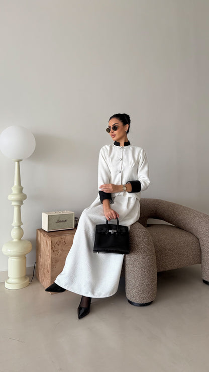 Classic white tweed suit