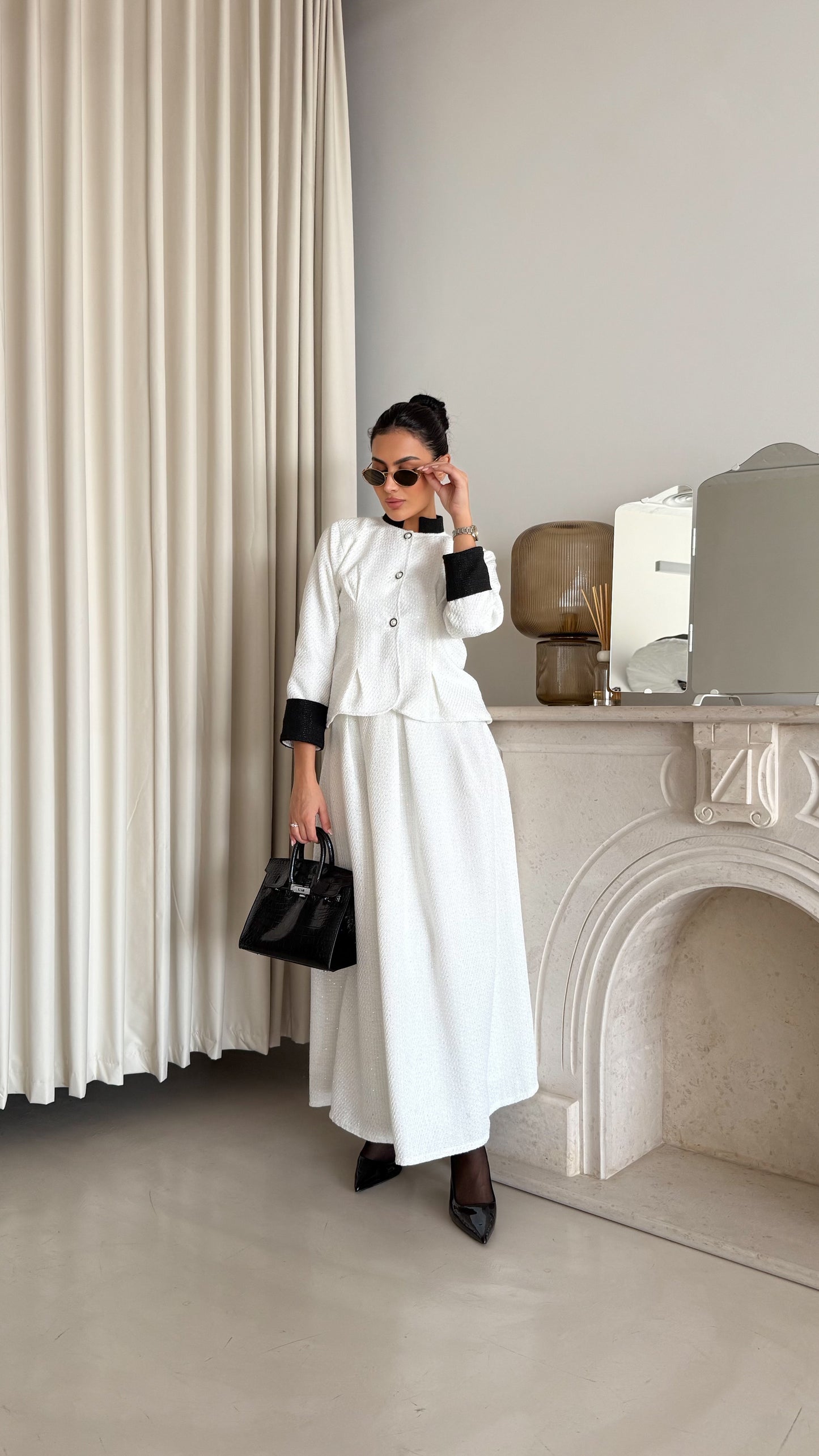 Classic white tweed suit